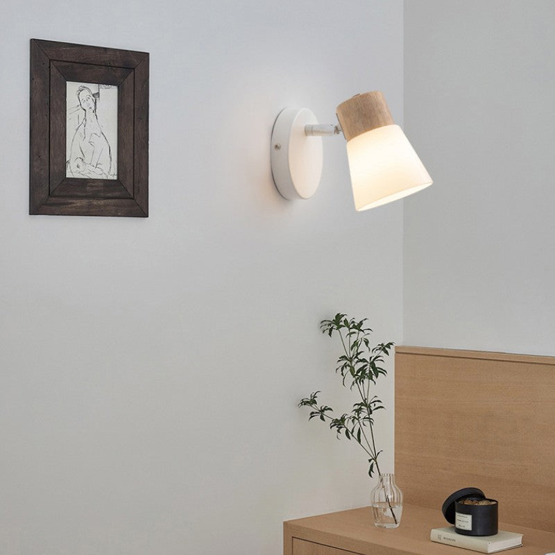 Modern Minimalist Horn Rubber Wood Glass Vanity Wall Sconce