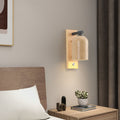 Japanese Vintage Stone Cylinder Wooden Base Wall Sconce