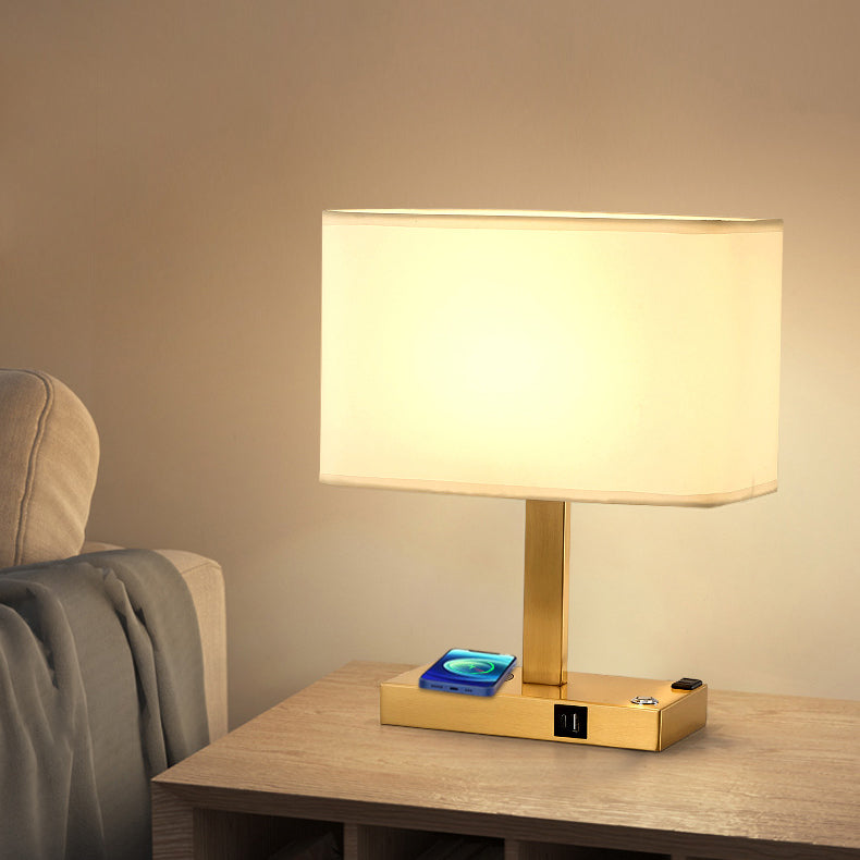 Modern Minimalist Rectangular Cloth Iron 1-Light Table Lamp
