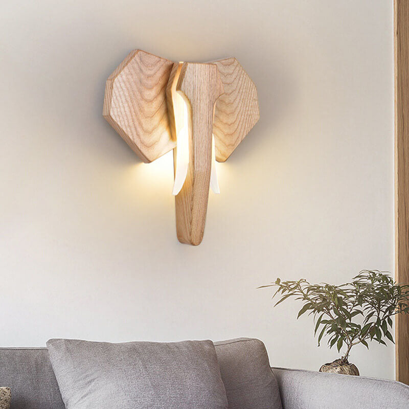 Nordic Creative Solid Wood Elephant Shape LED Wall Sconce