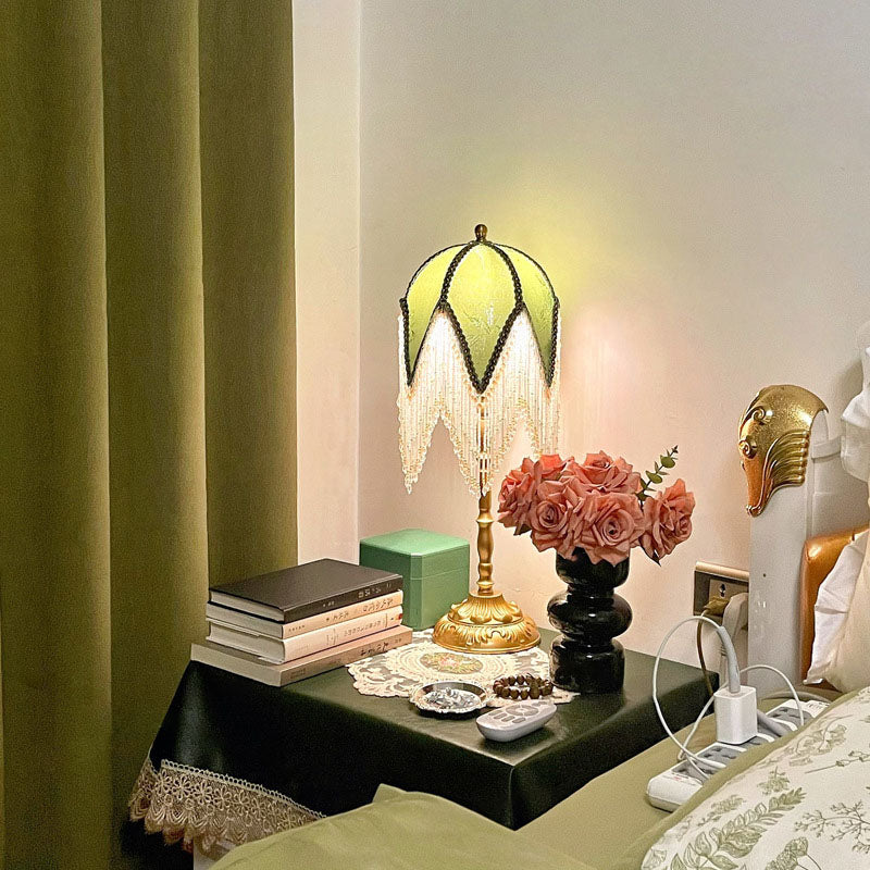 Traditional French Tassel Leaf Iron Fabric Table Lamp