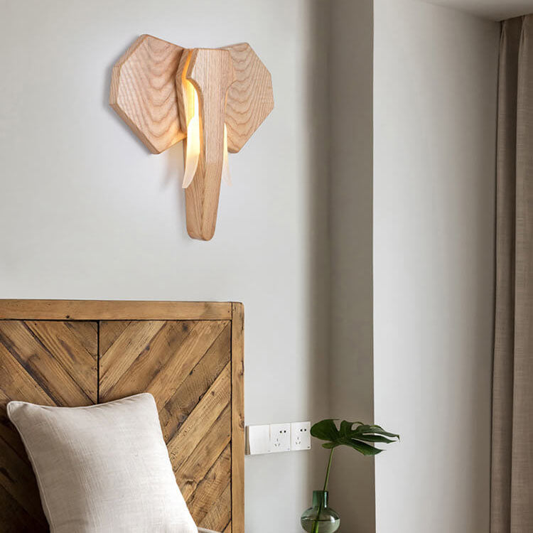 Nordic Creative Solid Wood Elephant Shape LED Wall Sconce