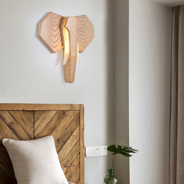 Nordic Creative Solid Wood Elephant Shape LED Wall Sconce