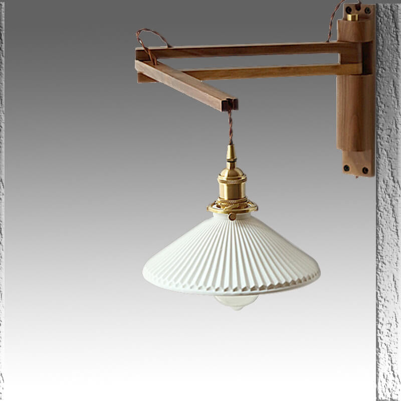 Nordic Milk White Striped Glass Walnut Wall Sconce