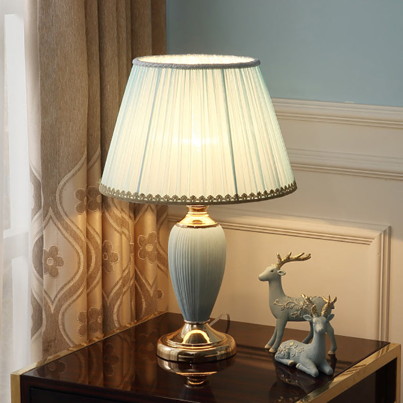 Traditional European Pleated Fabric Shade Ceramic Table Lamp