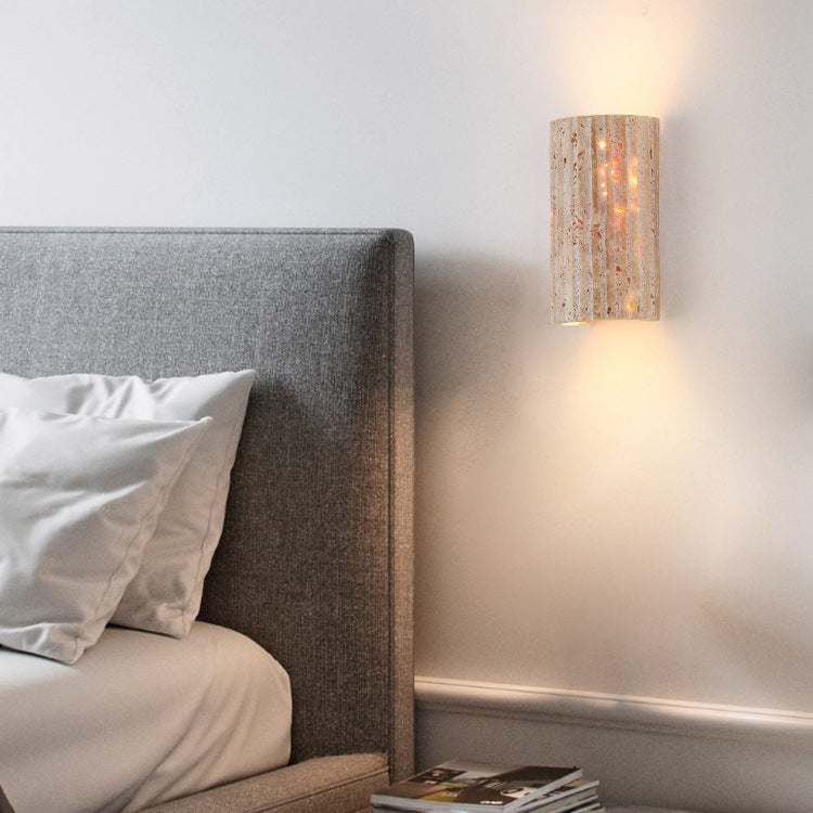 Traditional Japanese Beige Travertine LED Wall Sconce