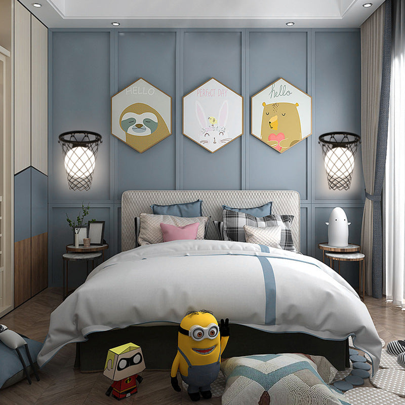 Modern Kids Iron Glass Basketball Hoop Wall Sconce