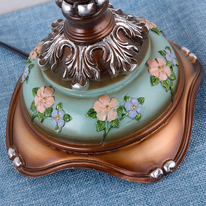 Traditional European Blue Fabric Tassel Resin Table Lamp