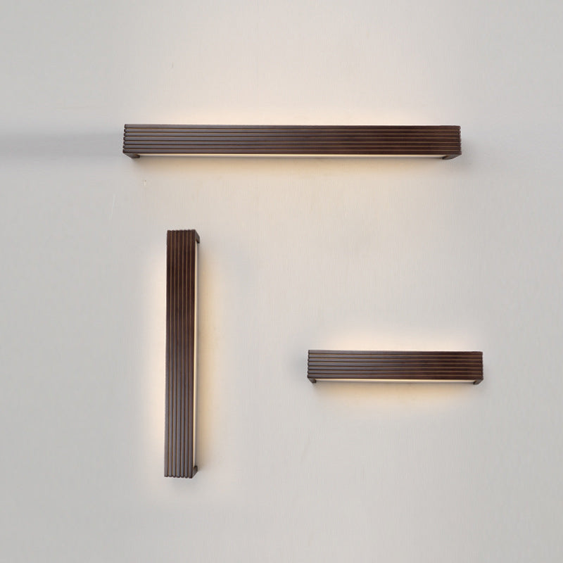 Traditional Chinese Striped Wood Cuboid LED Vanity Wall Sconce