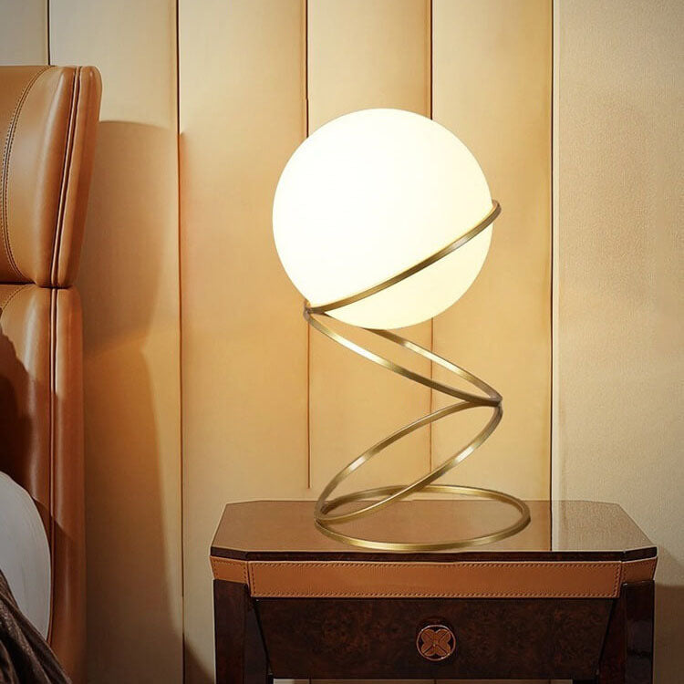 Modern Minimalist Spiral Circle Base Iron Glass Table Lamp