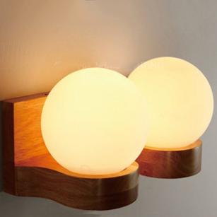 Contemporary Nordic Rubberwood Glass Ball Wall Sconce