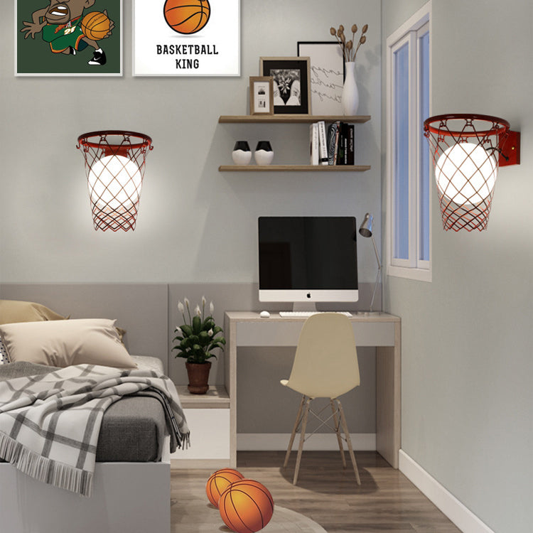 Modern Kids Iron Glass Basketball Hoop Wall Sconce