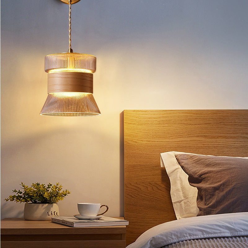 Japanese Walnut Glass Copper Cylinder 1-Light Wall Sconce