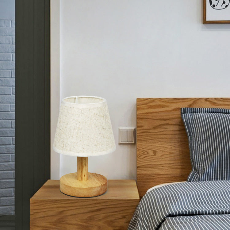 Nordic Round Wood Fabric LED Table Lamp