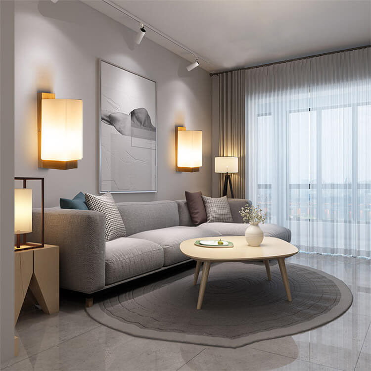 Modern Minimalist Solid Wood Square Glass Column Wall Sconce