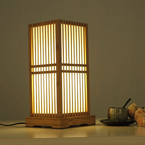 Traditional Japanese Square Bamboo Column 1-Light Table Lamp