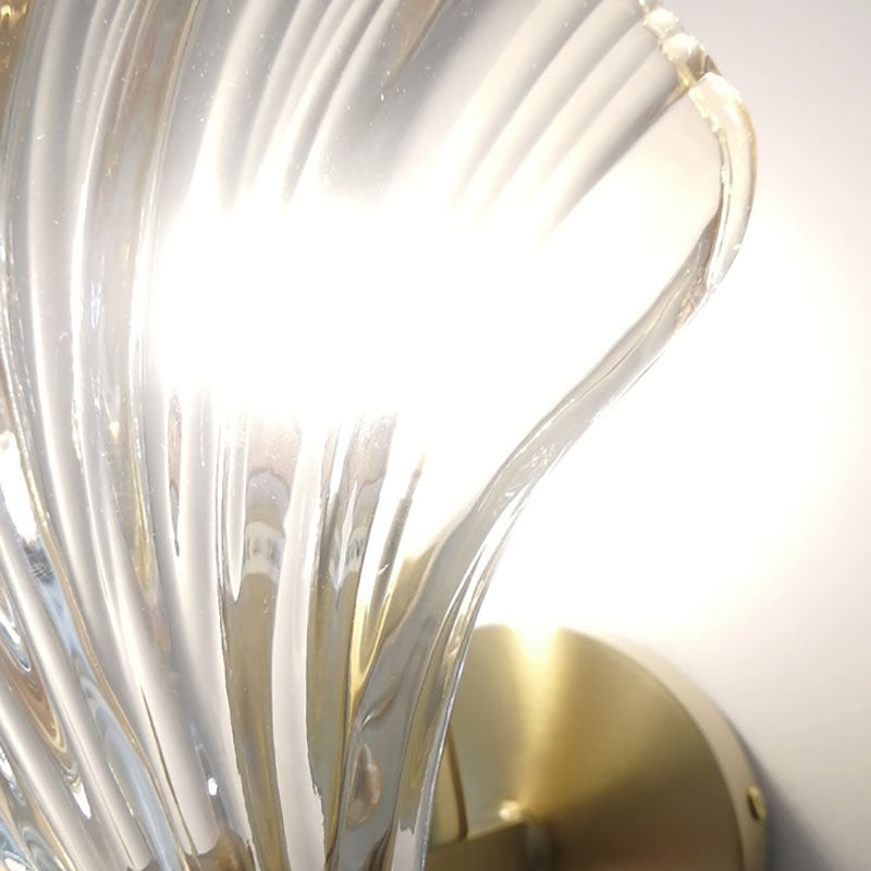 Modern Art Deco Scalloped Shell Amber Glass Wall Sconce