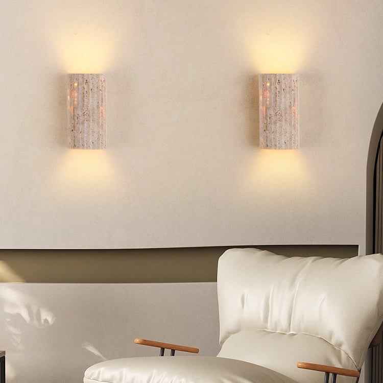 Traditional Japanese Beige Travertine LED Wall Sconce