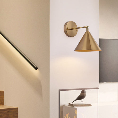Contemporary Industrial Iron Plated Brass Cone Wall Sconce