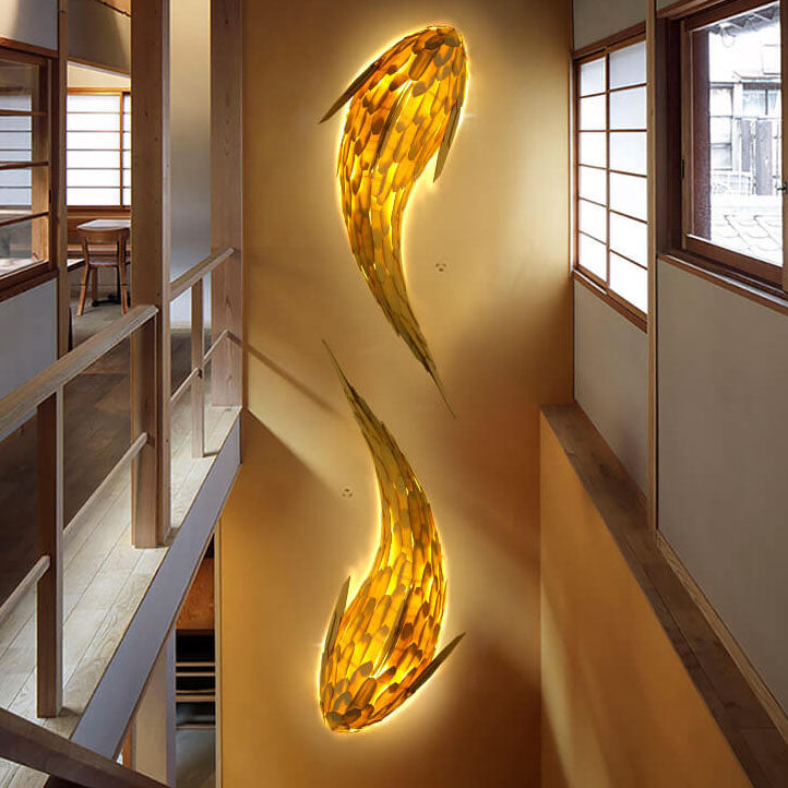 Modern Decorative Carp Linden Wood 2/4-Light Wall Sconce