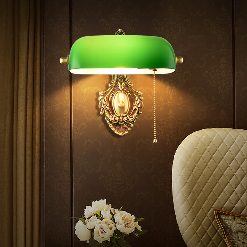 Retro Copper Green Glass Shade 1-Light Wall Sconce