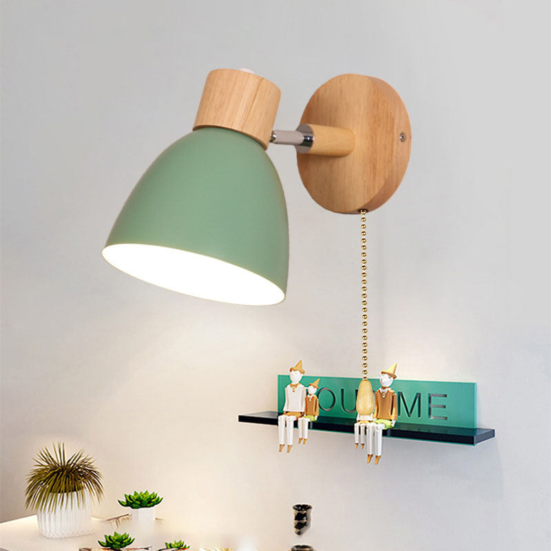 Modern Minimalist Macaron Iron Wood Wall Sconce