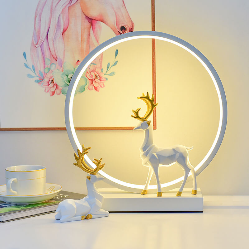 Nordic Iron Acrylic Circle Deer USB Plug-in LED Table Lamp