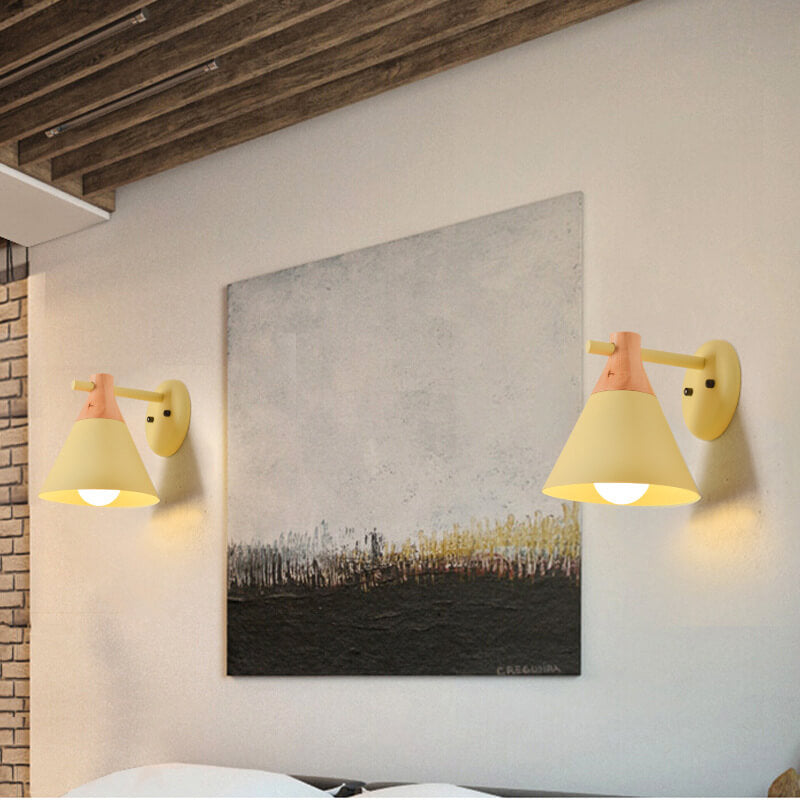 Nordic Solid Wood Macaron Cone Shade 1-Light Wall Sconce