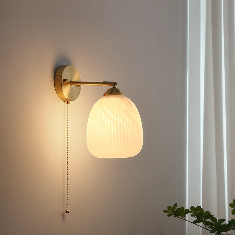 Contemporary Nordic Striped White Glass Brass Wall Sconce
