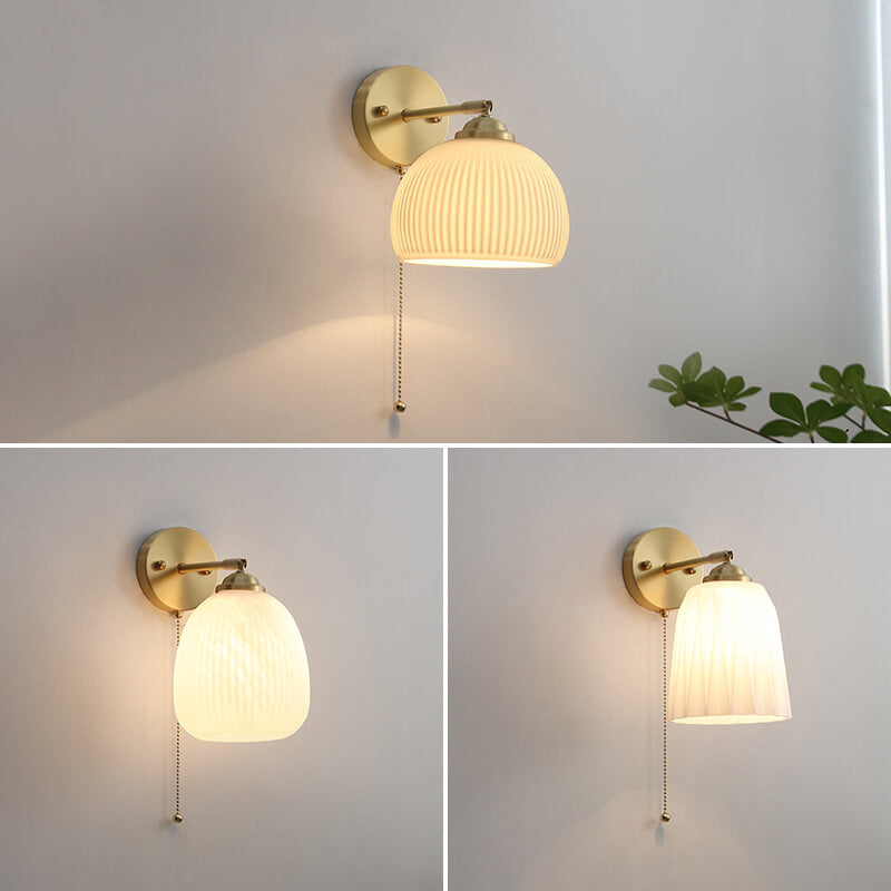Contemporary Nordic Striped White Glass Brass Wall Sconce