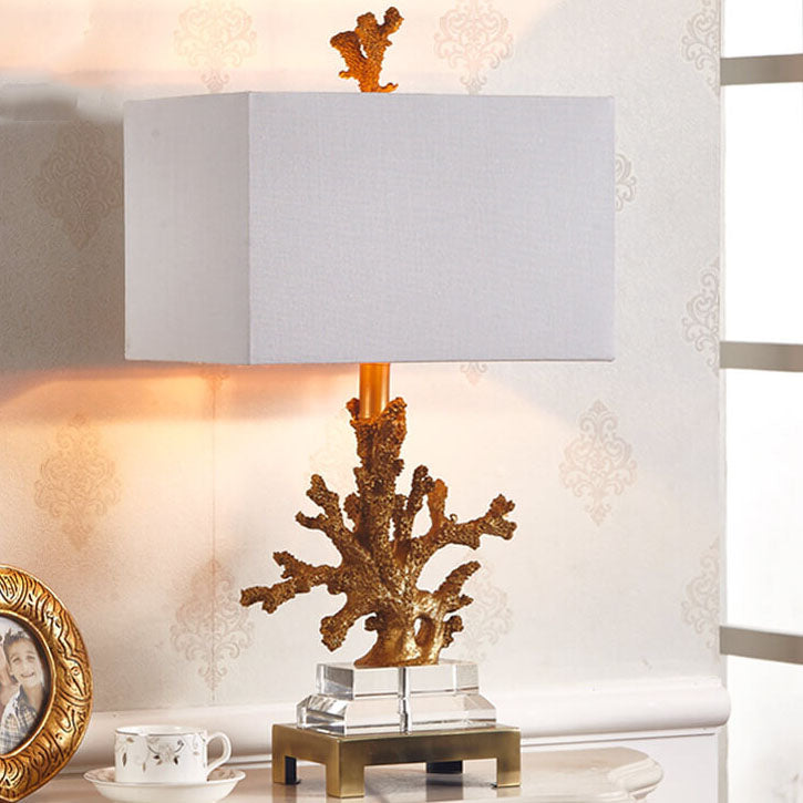 Modern Art Deco Linen Resin Crystal Coral Base Table Lamp