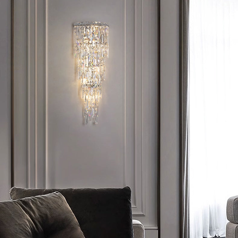 Contemporary Luxury Crystal Tassel Half Post Wall Sconce