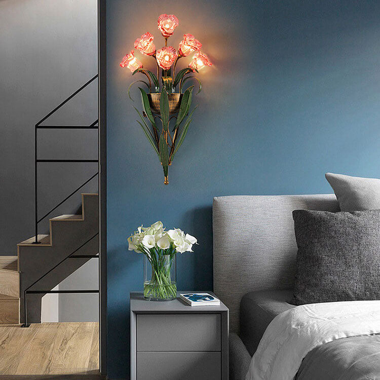 Modern Minimalist Glass Flower 6/10-Light Wall Sconce