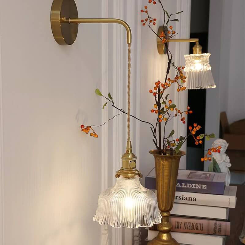 Nordic Modern Minimalist Flower Copper Glass Wall Sconce