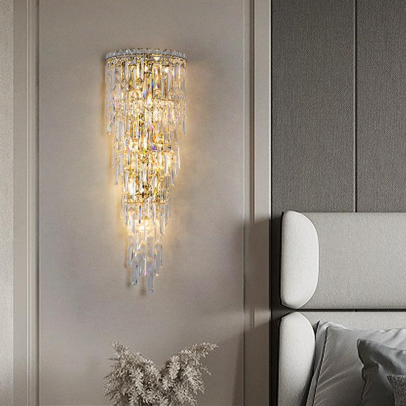 Contemporary Luxury Crystal Tassel Half Post Wall Sconce