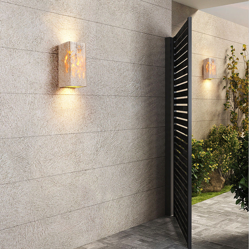 Traditional Japanese Travertine Square Waterproof Wall Light