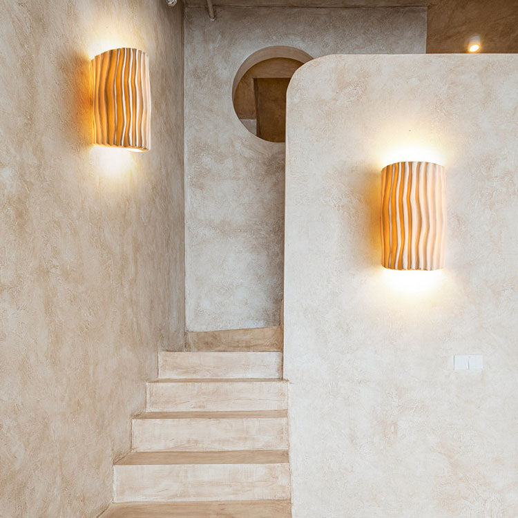 Contemporary Nordic Resin Striped Half Cylinder Wall Sconce