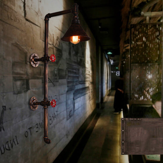 Retro Industrial Iron Water Pipe Faucet Design Wall Sconce