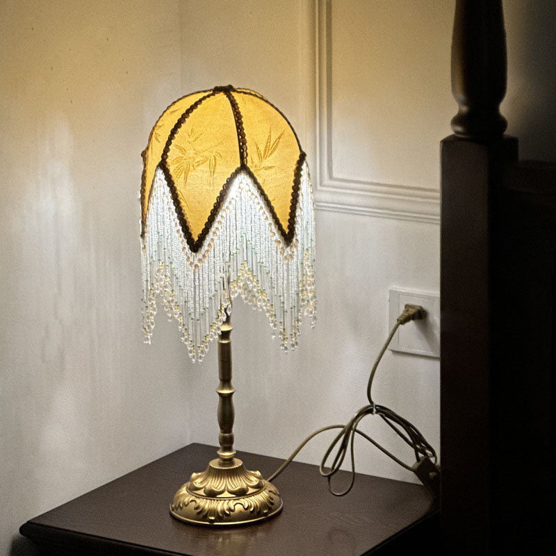 Traditional French Tassel Leaf Iron Fabric Table Lamp
