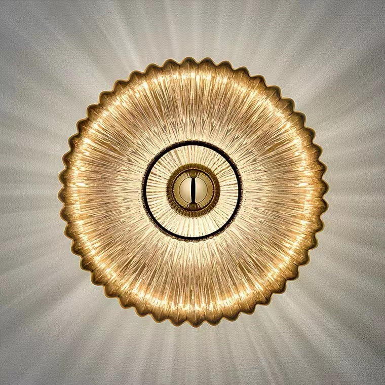 Contemporary Nordic Iron Striped Glass Round Wall Sconce