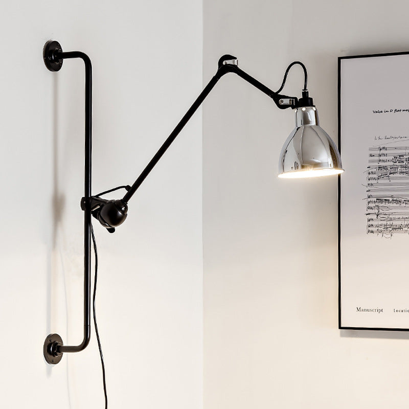 Industrial Vintage Iron Long Pole Swing Arm Wall Sconce