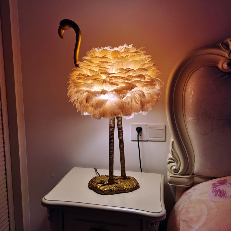 Nordic Goose Feather Metal Flamingo Ball 1-Light Table Lamp