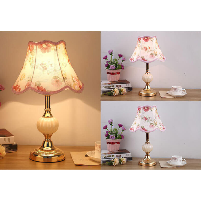 Nordic Vintage Floral Glass & Fabric 1-Light Table Lamp
