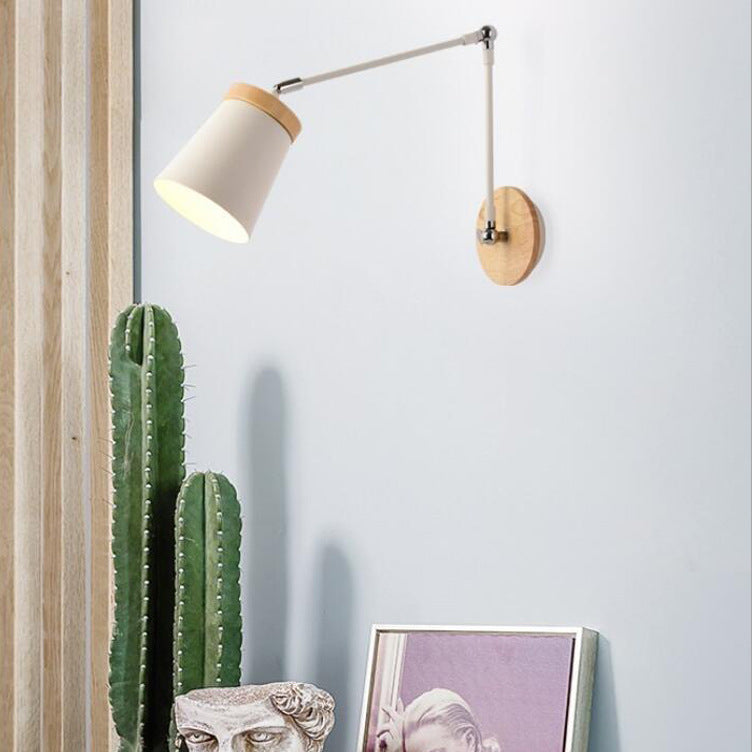 Contemporary Scandinavian Solid Wood Iron Cylinder Wall Sconce