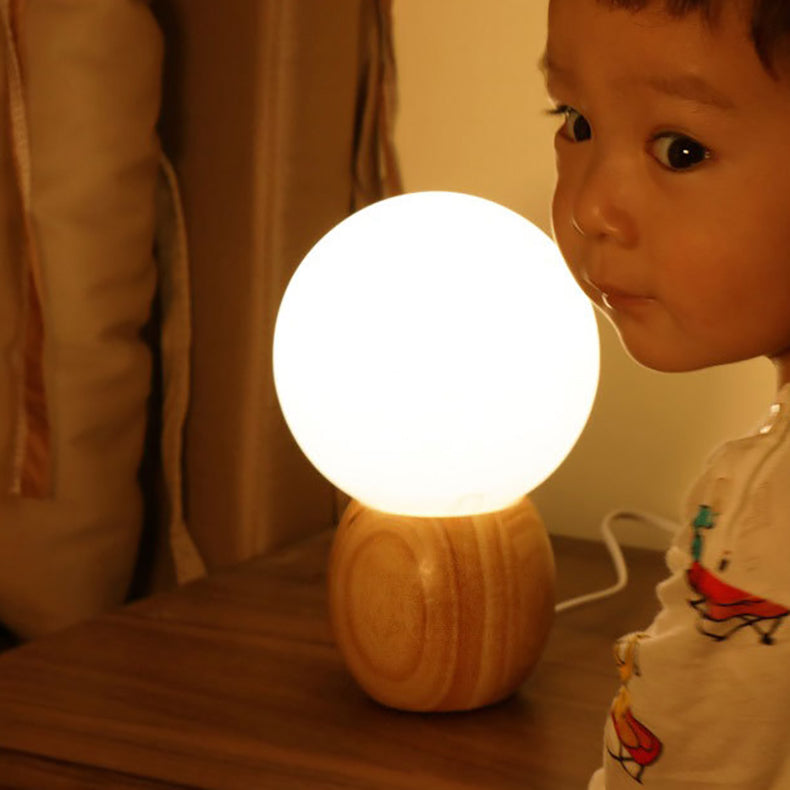 Scandinavian Orb Glass Wood Base 1-Light Table Lamp