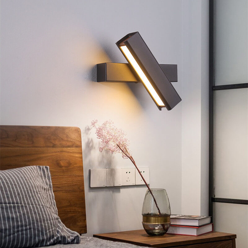 Modern Minimalist Rectangular Aluminum Iron Wood Rotatable Wall Sconce
