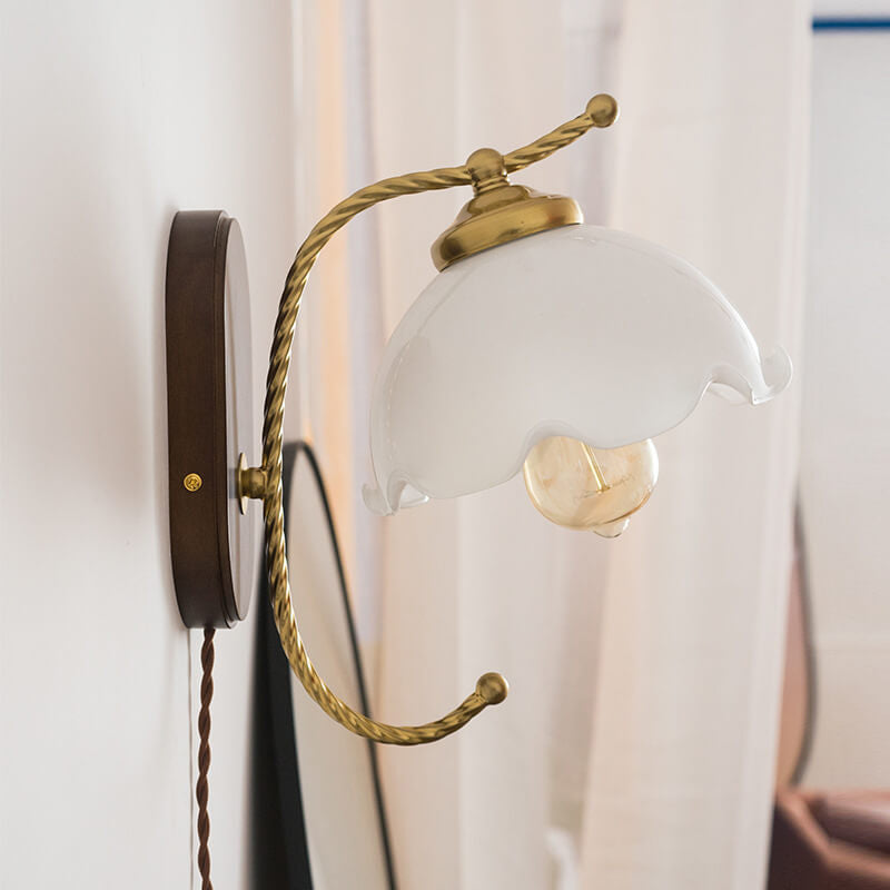 French Vintage Cream Glass Petal 1-Light Wall Sconce