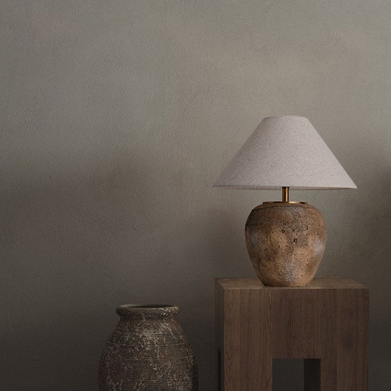 Modern Shabby Chic Cone Fabric Ceramic Jar Table Lamp