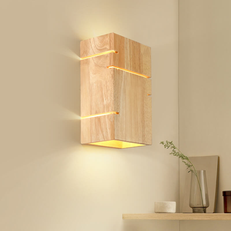 Modern Minimalist Wooden Square 2-Light Wall Sconce