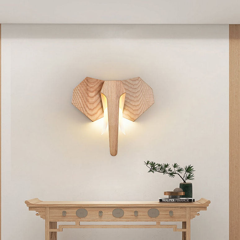 Nordic Creative Solid Wood Elephant Shape LED Wall Sconce